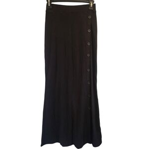HALARA black Ribbed Knit Button Front Stretchy Form Fitting Maxi Skirt